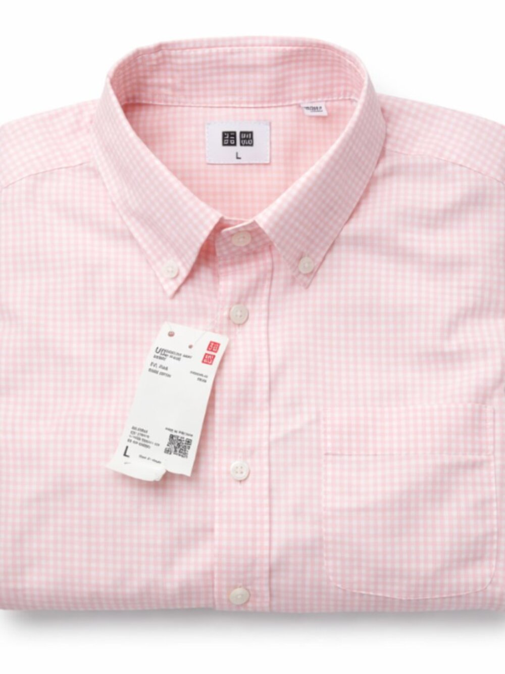 Uniqlo Men’s Broadcloth Light Pink Gingham Button-Down Shirt Large L